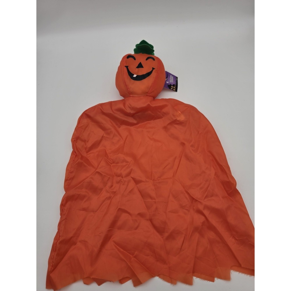 Vtg Halloween Pumpkin Face Plush Hanging Decoration Orange Fabric Ghost Spooky
